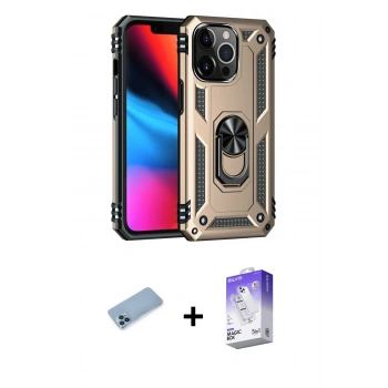 MARSİLYAN™- iPhone 13 Pro Max Kılıf Ahenk Klasik Koleksiyonu - Siyah Bilvis 5in1 3D Magic Cam Ekran Koruyucu + Shine Kamera Lens Koruma Cam - MI