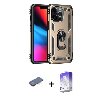 MARSİLYAN™- iPhone 13 Pro Max Kılıf Ahenk Klasik Koleksiyonu - Siyah Bilvis 5in1 3D Magic Cam Ekran Koruyucu + Renkli Kamera Lens Koruma Cam - YL