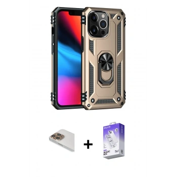 MARSİLYAN™- iPhone 13 Pro Max Kılıf Ahenk Klasik Koleksiyonu - Siyah Bilvis 5in1 3D Magic Cam Ekran Koruyucu + Pers Alüminyum Kamera Lens - GD