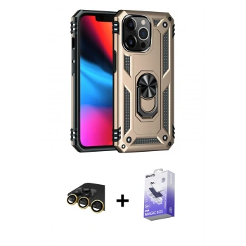 MARSİLYAN™- iPhone 13 Pro Max Kılıf Ahenk Klasik Koleksiyonu - Siyah Bilvis 5in1 5D Magic Hayalet Cam Ekran Koruyucu + Raze Metal Kamera Lens - GD