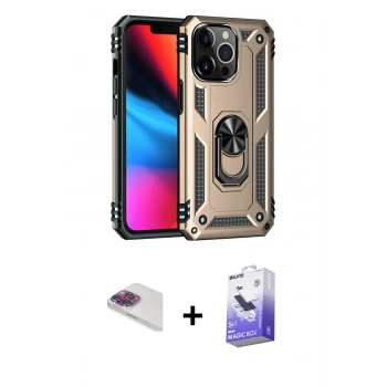 MARSİLYAN™- iPhone 13 Pro Max Kılıf Ahenk Klasik Koleksiyonu - Siyah Bilvis 5in1 5D Magic Hayalet Cam Ekran Koruyucu + Pers Alüminyum Kamera Lens - GI
