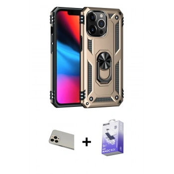 MARSİLYAN™- iPhone 13 Pro Max Kılıf Ahenk Klasik Koleksiyonu - Siyah Bilvis 5in1 5D Magic Hayalet Cam Ekran Koruyucu + Rainbow Kamera Lens Koruma Cam - REGD