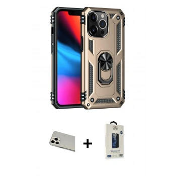 MARSİLYAN™- iPhone 13 Pro Max Kılıf Ahenk Klasik Koleksiyonu - Siyah Bilvis Hayalet Cam Ekran Koruyucu + Rainbow Kamera Lens Koruma Cam - BZ