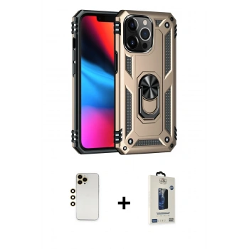 MARSİLYAN™- iPhone 13 Pro Max Kılıf Ahenk Klasik Koleksiyonu - Siyah Bilvis Hayalet Cam Ekran Koruyucu + Shine Kamera Lens - GD