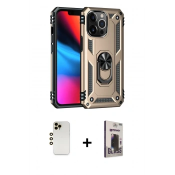 MARSİLYAN™- iPhone 13 Pro Max Kılıf Ahenk Klasik Koleksiyonu - Siyah Bilvis Hayalet Cam Ekran Koruyucu + Shine Kamera Lens - GD