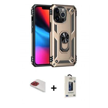 MARSİLYAN™- iPhone 13 Pro Max Kılıf Ahenk Klasik Koleksiyonu - Siyah Bilvis Hayalet Cam Ekran Koruyucu + Pers Alüminyum Kamera Lens - KI