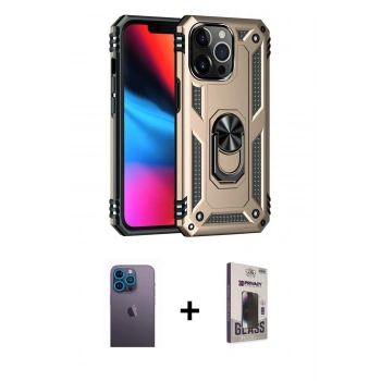 MARSİLYAN™- iPhone 13 Pro Max Kılıf Ahenk Klasik Koleksiyonu - Siyah Bilvis Hayalet Cam Ekran Koruyucu + Neon Fosforlu Kamera Lens - MI