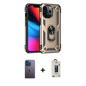 MARSİLYAN™- iPhone 13 Pro Max Kılıf Ahenk Klasik Koleksiyonu - Siyah Bilvis Hayalet Cam Ekran Koruyucu + Neon Fosforlu Kamera Lens - MI