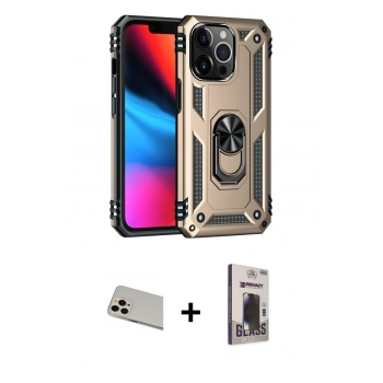 MARSİLYAN™- iPhone 13 Pro Max Kılıf Ahenk Klasik Koleksiyonu - Siyah Bilvis Hayalet Cam Ekran Koruyucu + Rainbow Kamera Lens Koruma Cam - REGD