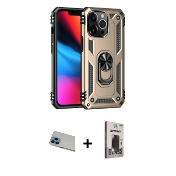 MARSİLYAN™- iPhone 13 Pro Max Kılıf Ahenk Klasik Koleksiyonu - Siyah Bilvis Hayalet Cam Ekran Koruyucu + Rainbow Kamera Lens Koruma Cam - MI