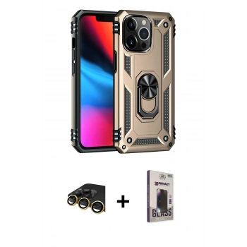 MARSİLYAN™- iPhone 13 Pro Max Kılıf Ahenk Klasik Koleksiyonu - Siyah Bilvis Hayalet Cam Ekran Koruyucu + Raze Metal Kamera Lens - GD