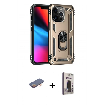 MARSİLYAN™- iPhone 13 Pro Max Kılıf Ahenk Klasik Koleksiyonu - Siyah Bilvis Hayalet Cam Ekran Koruyucu + Renkli Kamera Lens Koruma Cam - TU