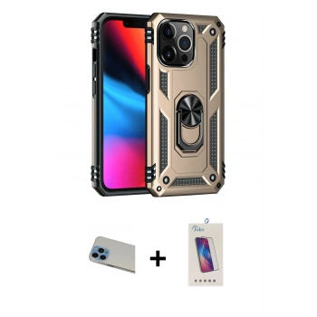 MARSİLYAN™- iPhone 13 Pro Max Kılıf Ahenk Klasik Koleksiyonu - Siyah Joko 5D Cam + Rainbow Kamera Lens Koruma Cam - MI