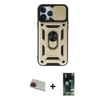 MARSİLYAN™- iPhone 13 Pro Max Kılıf Ahenk Klasik - Şeffaf 360 Full Body Arka Koruyucu + Rainbow Kamera Lens Koruma Cam - KI