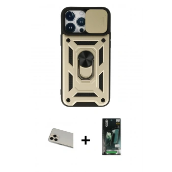 MARSİLYAN™- iPhone 13 Pro Max Kılıf Ahenk Klasik - Şeffaf 360 Full Body Arka Koruyucu + Rainbow Kamera Lens Koruma Cam - REGD