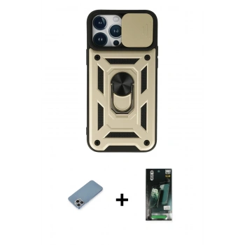 MARSİLYAN™- iPhone 13 Pro Max Kılıf Ahenk Klasik - Şeffaf 360 Full Body Arka Koruyucu + Shine Kamera Lens Koruma Cam - GI