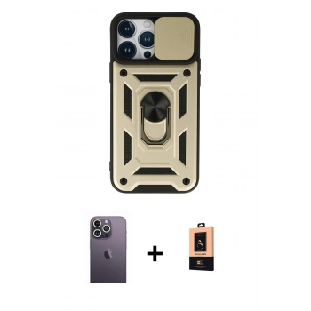 MARSİLYAN™- iPhone 13 Pro Max Kılıf Ahenk Klasik - Şeffaf Maxco Cam Ekran Koruyucu + Neon Fosforlu Kamera Lens - BZ