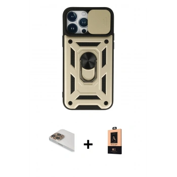 MARSİLYAN™- iPhone 13 Pro Max Kılıf Ahenk Klasik - Şeffaf Maxco Cam Ekran Koruyucu + Pers Alüminyum Kamera Lens - GD