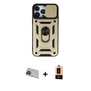 MARSİLYAN™- iPhone 13 Pro Max Kılıf Ahenk Klasik - Şeffaf Maxco Cam Ekran Koruyucu + Rainbow Kamera Lens Koruma Cam - MI