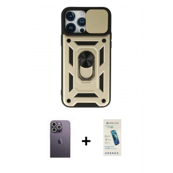 MARSİLYAN™- iPhone 13 Pro Max Kılıf Ahenk Klasik - Şeffaf Pasifik Cam Ekran Koruyucu + Neon Fosforlu Kamera Lens - BZ