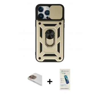 MARSİLYAN™- iPhone 13 Pro Max Kılıf Ahenk Klasik - Şeffaf Pasifik Cam Ekran Koruyucu + Pers Alüminyum Kamera Lens - GD