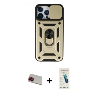 MARSİLYAN™- iPhone 13 Pro Max Kılıf Ahenk Klasik - Şeffaf Pasifik Cam Ekran Koruyucu + Rainbow Kamera Lens Koruma Cam - KI