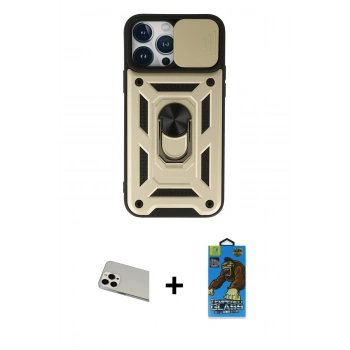 MARSİLYAN™- iPhone 13 Pro Max Kılıf Ahenk Klasik - Siyah 18D Cam Ekran Koruyucu + Rainbow Kamera Lens Koruma Cam - BZ