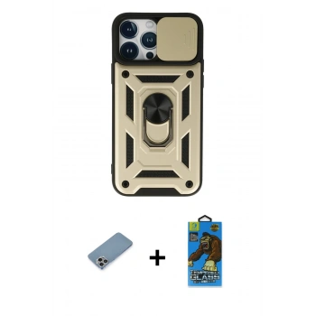 MARSİLYAN™- iPhone 13 Pro Max Kılıf Ahenk Klasik - Siyah 18D Cam Ekran Koruyucu + Shine Kamera Lens Koruma Cam - GI