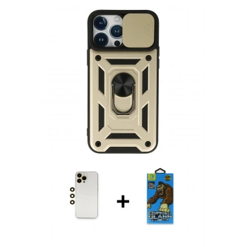 MARSİLYAN™- iPhone 13 Pro Max Kılıf Ahenk Klasik - Siyah 18D Cam Ekran Koruyucu + Shine Kamera Lens - GD