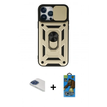 MARSİLYAN™- iPhone 13 Pro Max Kılıf Ahenk Klasik - Siyah 18D Cam Ekran Koruyucu + Pers Alüminyum Kamera Lens - LT