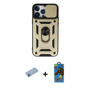 MARSİLYAN™- iPhone 13 Pro Max Kılıf Ahenk Klasik - Siyah 18D Cam Ekran Koruyucu + Shine Kamera Lens Koruma Cam - MI