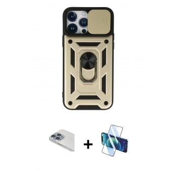 MARSİLYAN™- iPhone 13 Pro Max Kılıf Ahenk Klasik - Siyah 3D Antistatik Cam Ekran Koruyucu + Pers Alüminyum Kamera Lens - SABE