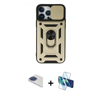 MARSİLYAN™- iPhone 13 Pro Max Kılıf Ahenk Klasik - Siyah 3D Antistatik Cam Ekran Koruyucu + Pers Alüminyum Kamera Lens - LT