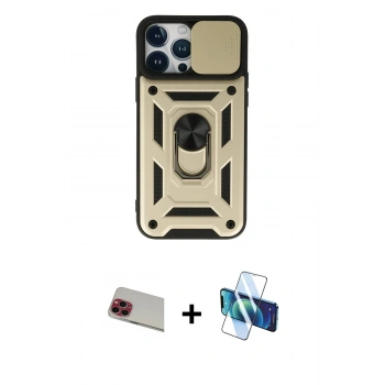MARSİLYAN™- iPhone 13 Pro Max Kılıf Ahenk Klasik - Siyah 3D Antistatik Cam Ekran Koruyucu + Rainbow Kamera Lens Koruma Cam - KI