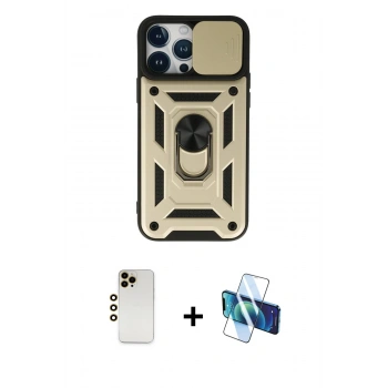 MARSİLYAN™- iPhone 13 Pro Max Kılıf Ahenk Klasik - Siyah 3D Antistatik Cam Ekran Koruyucu + Shine Kamera Lens - GD