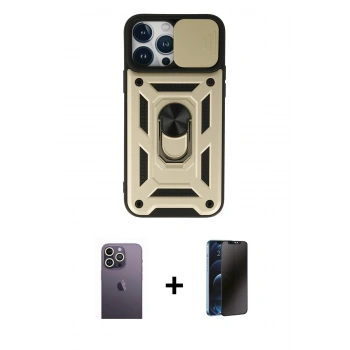 MARSİLYAN™- iPhone 13 Pro Max Kılıf Ahenk Klasik - Siyah 3D Antistatik Hayalet Cam Ekran Koruyucu + Neon Fosforlu Kamera Lens - BZ