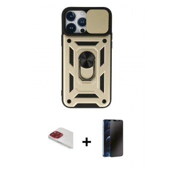 MARSİLYAN™- iPhone 13 Pro Max Kılıf Ahenk Klasik - Siyah 3D Antistatik Hayalet Cam Ekran Koruyucu + Pers Alüminyum Kamera Lens - KI