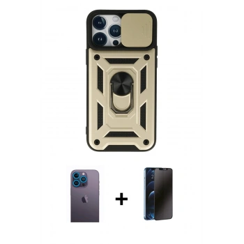 MARSİLYAN™- iPhone 13 Pro Max Kılıf Ahenk Klasik - Siyah 3D Antistatik Hayalet Cam Ekran Koruyucu + Neon Fosforlu Kamera Lens - MI