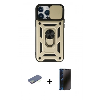 MARSİLYAN™- iPhone 13 Pro Max Kılıf Ahenk Klasik - Siyah 3D Antistatik Hayalet Cam Ekran Koruyucu + Renkli Kamera Lens Koruma Cam - YL