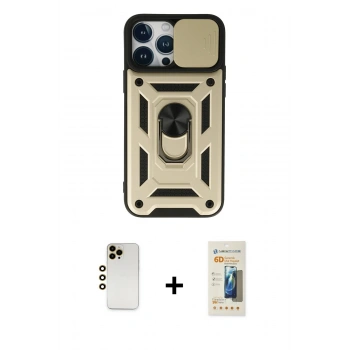 MARSİLYAN™- iPhone 13 Pro Max Kılıf Ahenk Klasik - Siyah 6D Mat Seramik Hayalet Nano Ekran Koruyucu + Shine Kamera Lens - GD