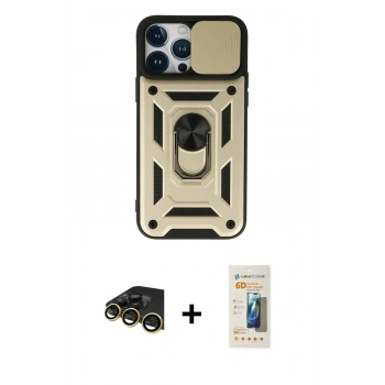 MARSİLYAN™- iPhone 13 Pro Max Kılıf Ahenk Klasik - Siyah 6D Mat Seramik Hayalet Nano Ekran Koruyucu + Raze Metal Kamera Lens - GD