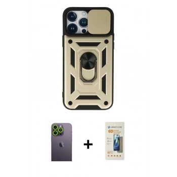 MARSİLYAN™- iPhone 13 Pro Max Kılıf Ahenk Klasik - Siyah 6D Mat Seramik Hayalet Nano Ekran Koruyucu + Neon Fosforlu Kamera Lens - YL