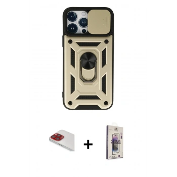 MARSİLYAN™- iPhone 13 Pro Max Kılıf Ahenk Klasik - Siyah Bilvis 3D Cam Ekran Koruyucu + Pers Alüminyum Kamera Lens - KI