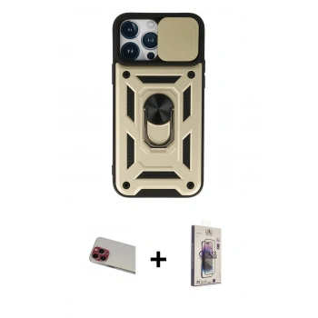 MARSİLYAN™- iPhone 13 Pro Max Kılıf Ahenk Klasik - Siyah Bilvis 3D Cam Ekran Koruyucu + Rainbow Kamera Lens Koruma Cam - KI