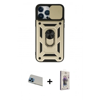 MARSİLYAN™- iPhone 13 Pro Max Kılıf Ahenk Klasik - Siyah Bilvis 3D Cam Ekran Koruyucu + Rainbow Kamera Lens Koruma Cam - MI