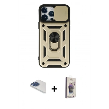 MARSİLYAN™- iPhone 13 Pro Max Kılıf Ahenk Klasik - Siyah Bilvis 3D Cam Ekran Koruyucu + Pers Alüminyum Kamera Lens - LT