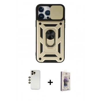 MARSİLYAN™- iPhone 13 Pro Max Kılıf Ahenk Klasik - Siyah Bilvis 3D Cam Ekran Koruyucu + Shine Kamera Lens - GD