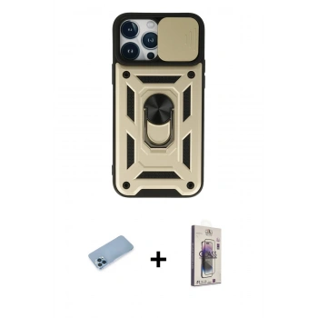 MARSİLYAN™- iPhone 13 Pro Max Kılıf Ahenk Klasik - Siyah Bilvis 3D Cam Ekran Koruyucu + Shine Kamera Lens Koruma Cam - MI