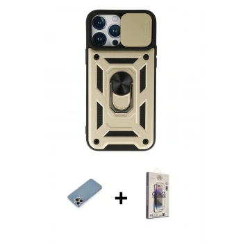 MARSİLYAN™- iPhone 13 Pro Max Kılıf Ahenk Klasik - Siyah Bilvis 3D Cam Ekran Koruyucu + Shine Kamera Lens Koruma Cam - GI