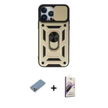 MARSİLYAN™- iPhone 13 Pro Max Kılıf Ahenk Klasik - Siyah Bilvis 3D Mat Cam Ekran Koruyucu + Shine Kamera Lens Koruma Cam - GI